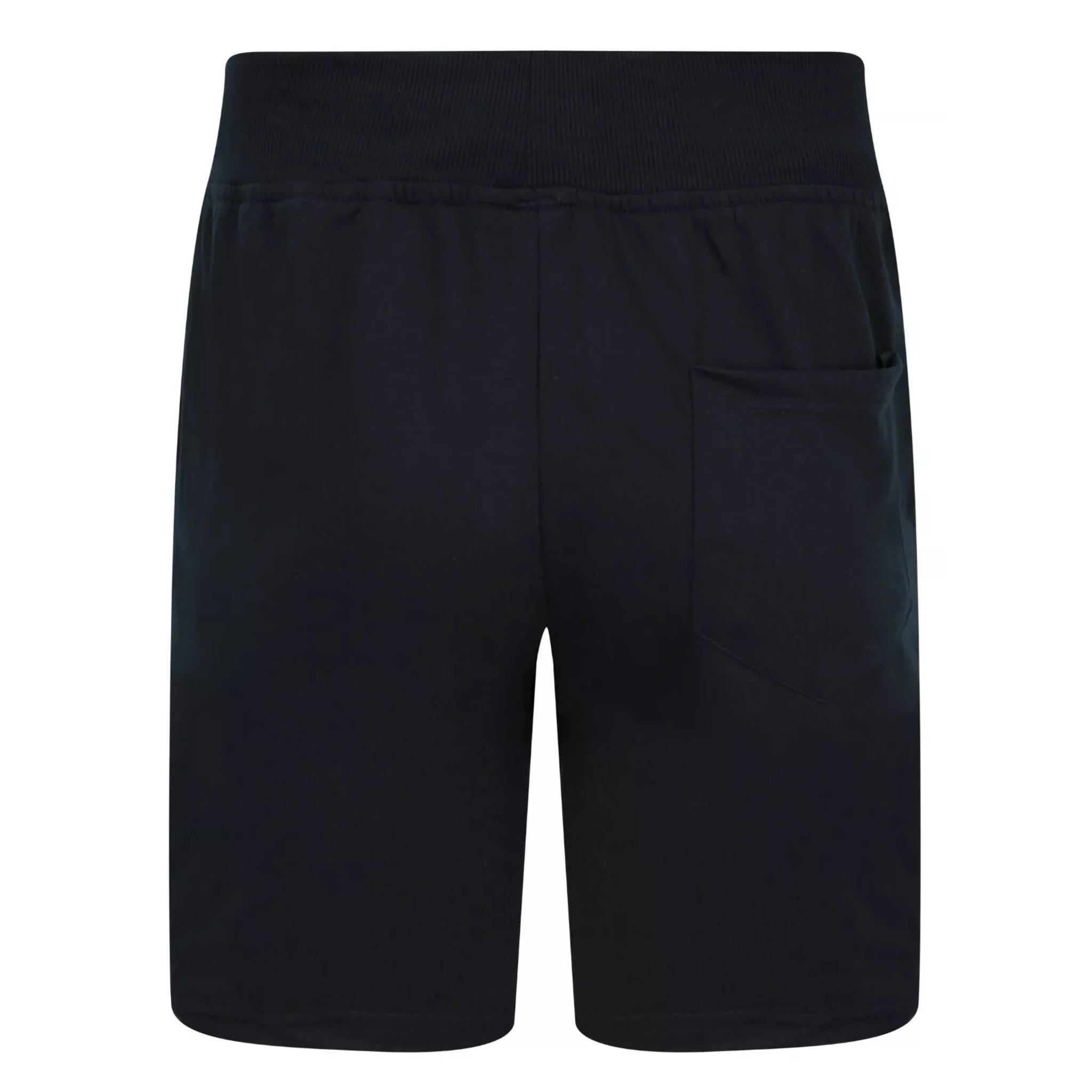 Men's Navy jersey sweat shorts with adjustable drawstring waistband and secure zip pockets